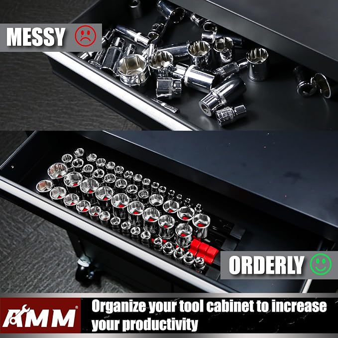AMM 9-Piece Socket Organizer, 1/2, 3/8 & 1/4 inch Drive ABS Socket Holder, Heavy Duty Socket Racks