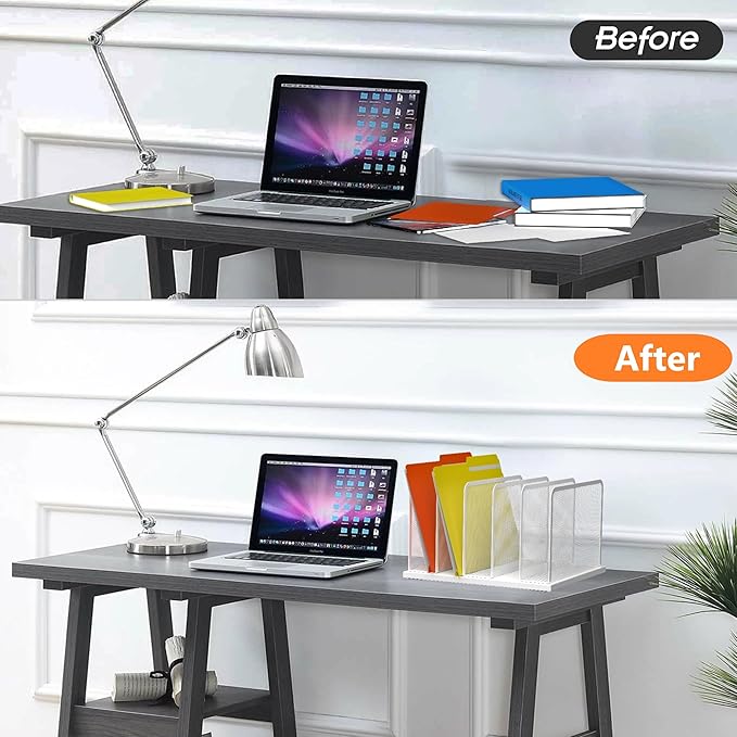 Kuntine.B 5-Section Upright Desk File Organizer White 1 Pack | Vertical, Mesh, Metal, Assembly, Stability, Sturdiness, Organization, Standing