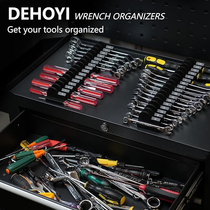 DEHOYI 48 pcs Premium MAGNETIC Modular Wrench Organizer System- Wrench Rack with Metric&SAE Labels, Tool Storage Holder. Gift for mechanics (Black)