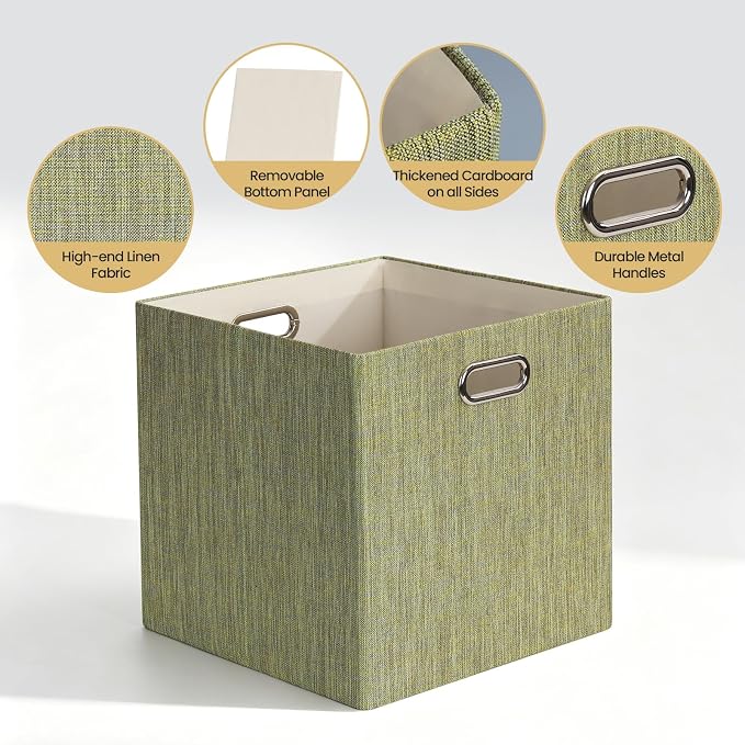 Posprica Storage Cubes, 13 x 13 x 13 Inches Fabric Bins with Double Handles | Cubes Basket Containers, For Shelf Cabinet Bookcase, Closet Organizers for Shelves, Foldable, Yellow/Brown Mixed, Set of 4
