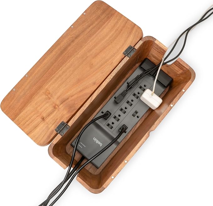 Extra Large Cable Management Box - Acacia Wood - Cable Organizer Box and Power Strip Box for Electrical Cord Management - Hide Desk Cord and Floor Cables - Wire Storage and Organization for Cords | Acacia Wood, Cable Organizer, Rustic Style, Modern Des...