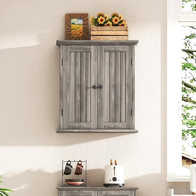 ChooChoo Bathroom Wall Cabinet with 2 Doors, Over The Toilet, Farmhouse | 8.8"D x 21.1"W x 24"H, Medicine Cabinet, Adjustable Shelves, Cupboard, Retro Grey