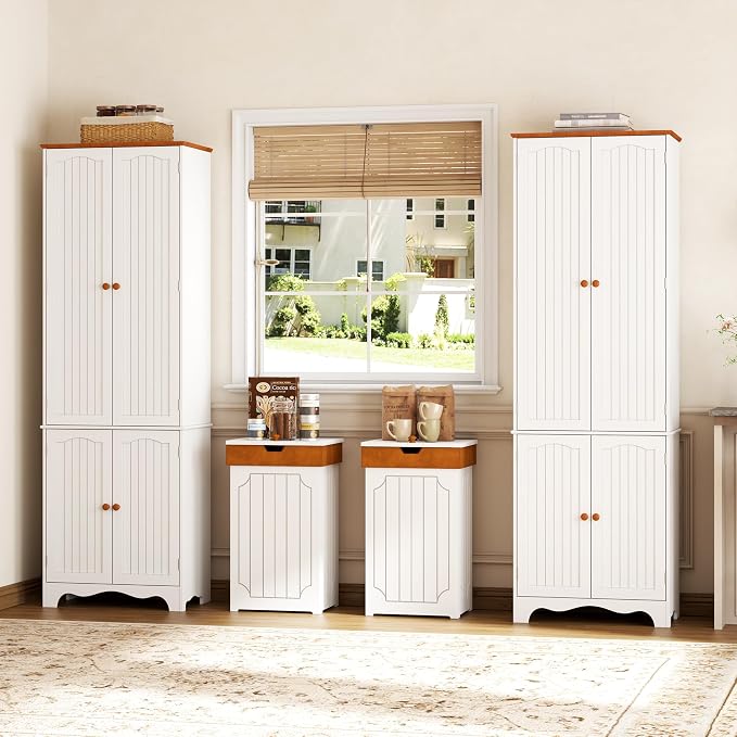 Function Home 72" Kitchen Pantry Cabinet, Freestanding Storage Cabinets, Tall Food Pantry with Doors and Adjustable Shelves, Utility Floor Cabinet for Kitchen Dining Room Living Room, White