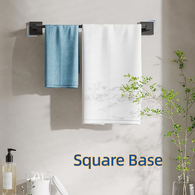 RUACQ Towel Bar 18" Towel Racks for Bathroom Wall Mounted, Matte Black | One-Piece Bath Towel Holder, Total Length 20 Inch Single Towel Rod, 304 Stainless Steel Rustproof, Square Base, Heavy Duty