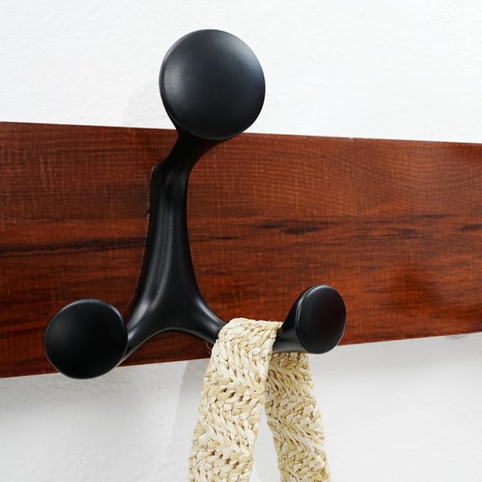 WEBI Coat Rack Wall Mount,17" Solid Wood Coat Hooks Wall Mounted Coat Hanger,16" Hole to Hole,Heavy Duty Hook Rack Rail,3 Triple Hooks for Hanging Coats,Jacket,Clothes,Hat,Backpack,Cherry