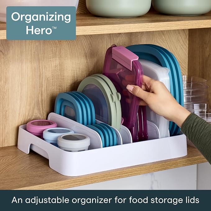 YouCopia StoraLid 24 Container Lid Organizer, Adjustable Plastic Lid Holder