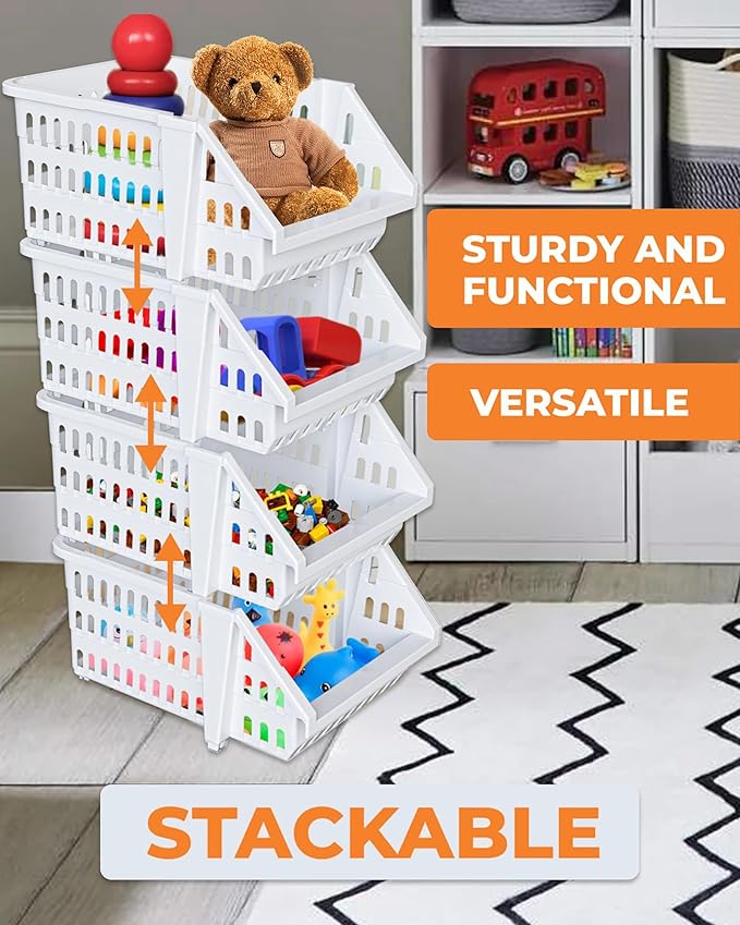 Small Stackable Storage Bins Open Front for Pantry Storage, 8 Pack - White | Sturdy Plastic, Easy Stacking, Open Front Access, Ventilated Sides, Vertical & Space Saving Pantry Organizers and Storage Bin