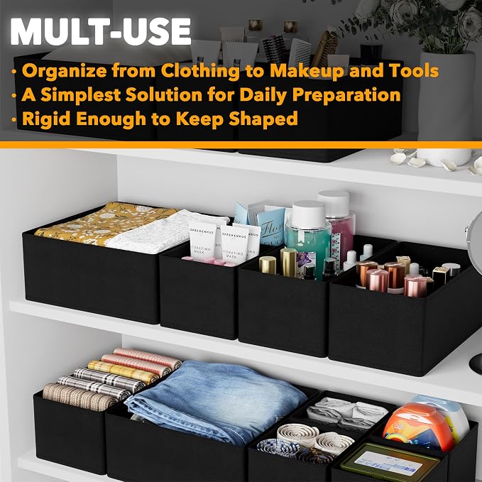 SpaceAid Drawer Organizer Clothes, 12 Pack Dresser Organizer Bins for Nursery, Closet Organization and Storage Dividers for Clothing, Baby Clothes, Underwears, Socks (Black)