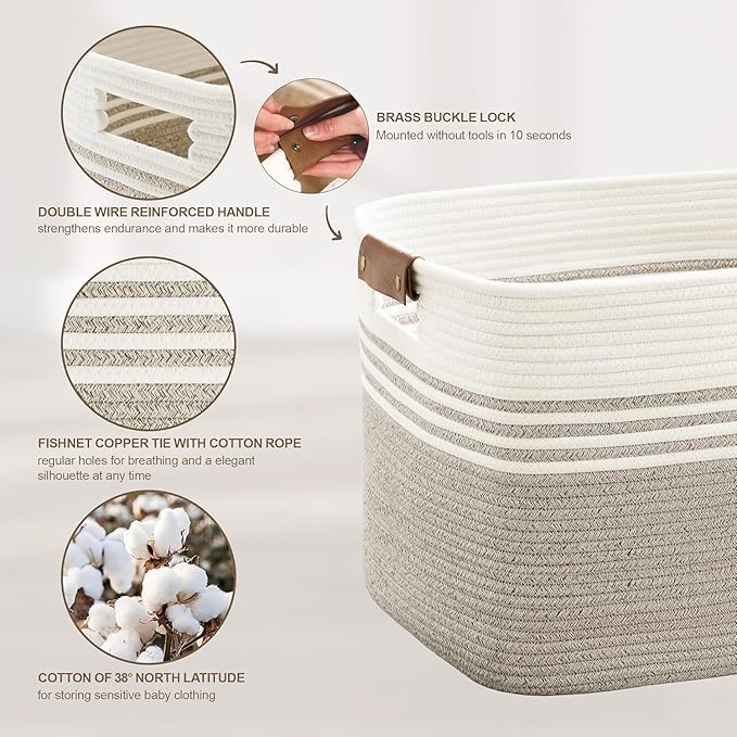 100L Woven Laundry Basket Hamper with Leather Handles,Dark Brown | collapsible wicker hamper, storage for dirty clothes, toys, blankets, gifts, living room, bedroom, bathroom, 24"x16"x16"