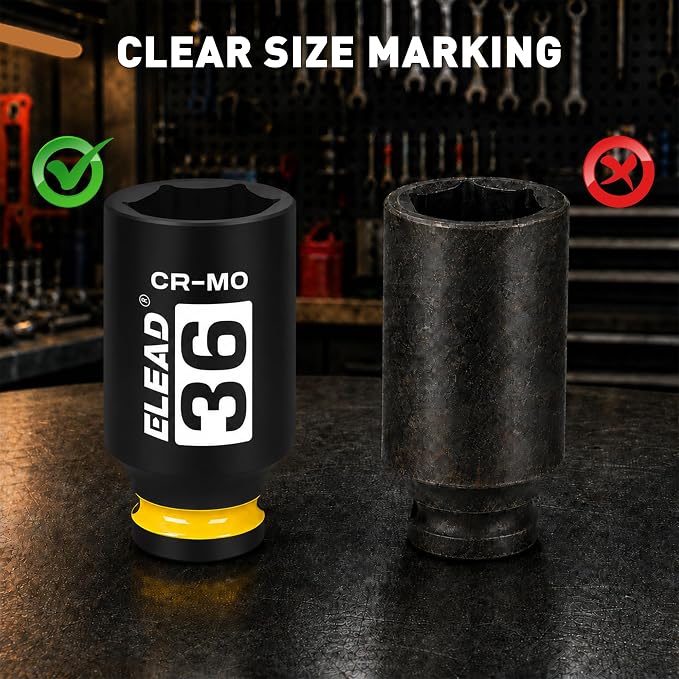 36mm Socket 1/2" Drive Deep Impact Socket, Metric 6 Point 1/2-inch Drive Impact Axle Nut Sockets, CR-MO Nut Socket Set, Oil Filter Sockets, Tools for Easy Removal of Axle Shaft Nuts