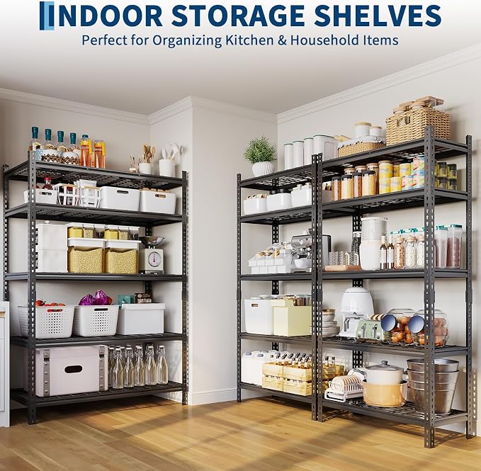 Garvee 5 Tier Metal Storage Shelving Unit 36" W Adjustable Garage Shelving | 2 Pack Heavy Duty Garage Shelving 2200 LBS Storage Shelves for Garage Kitchen Pantry Warehouse Basement 36" W × 16" D × 72" H