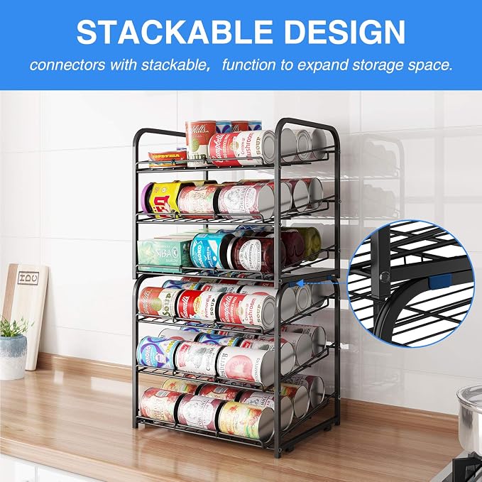 Can Rack Organizer, 3 Tier Stackable Can Storage Dispenser,for Food Storage, Kitchen or Pantry, Storage for 36 Cans, Black