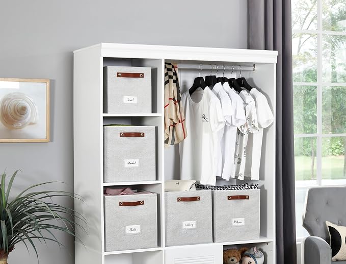 DECOMOMO Storage Bins, Storage Baskets for Shelves | 13" x 15" x 13" Storage Cube Bins with Labels for Organizing Shelves (Kallax, 4pcs, Light Texture Grey)