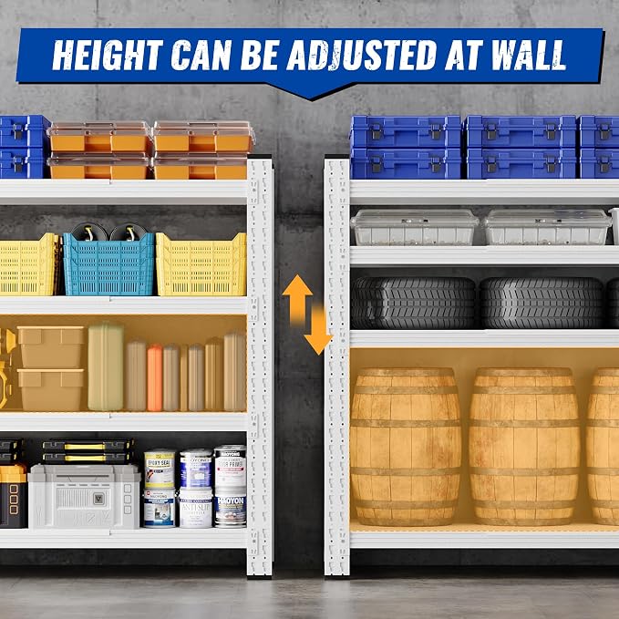 BYNSOE 60" W Storage Shelves 5000lbs Garage Metal Shelving Heavy Duty Garage Shelves Adjustable Storage Shelves for Industrial, Factory, (White, 60" W X 24" D X 70" H)