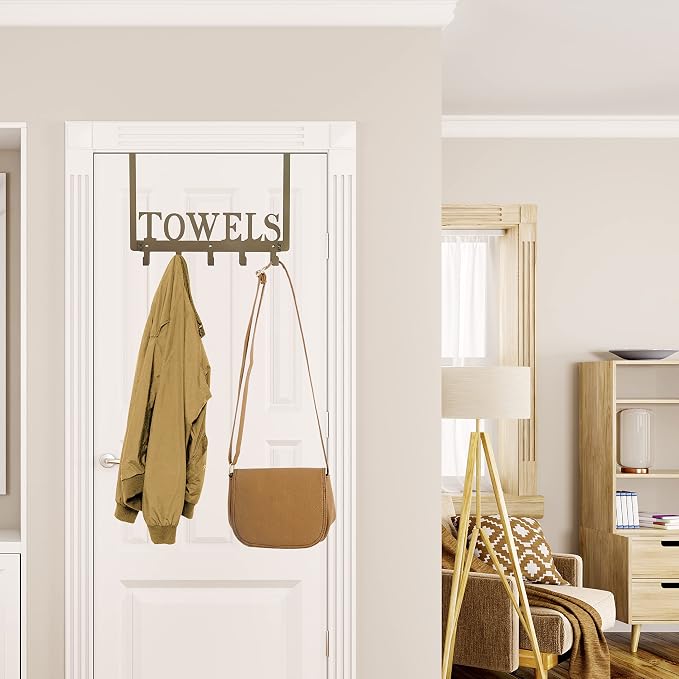 Towel Hooks for Bathroom Over the Door Hooks Wall Mount Rack Holder, Heavy Duty Robe Hooks Hanger for Metal Sandblasted Organizer for Towel Clothes Bag Robe(Coffee)