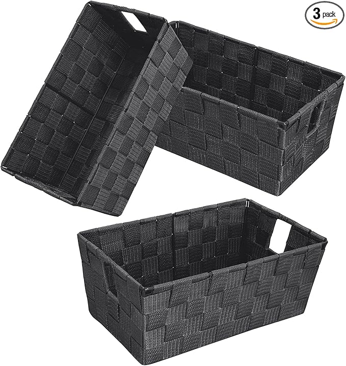homyfort Woven Shelf Storage Tote Basket Bins Container, Storage Boxes Cube Organizer with Built-in Handles for Bedroom, Office, Closet, Clothes, Kids Room, Nursery 3pk(Grey)