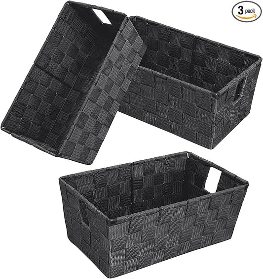 homyfort Woven Shelf Storage Tote Basket Bins Container, Storage Boxes Cube Organizer with Built-in Handles for Bedroom, Office, Closet, Clothes, Kids Room, Nursery 3pk(Grey)