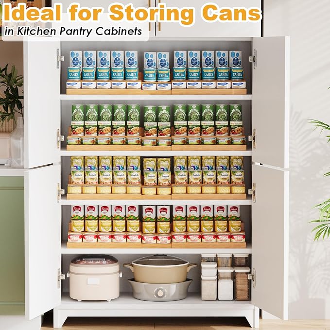 Extra-Long Bamboo Can Rack, 3-Tier Pantry Organizer, Holds 45 Cans | Designed for larger pantries, this extra-long organizer stores up to 45 standard cans while keeping every can visible.