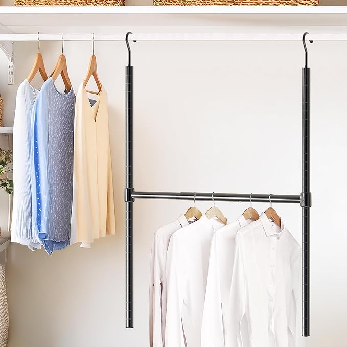 Simple Houseware Adjustable Closet Hanging Rod, Black