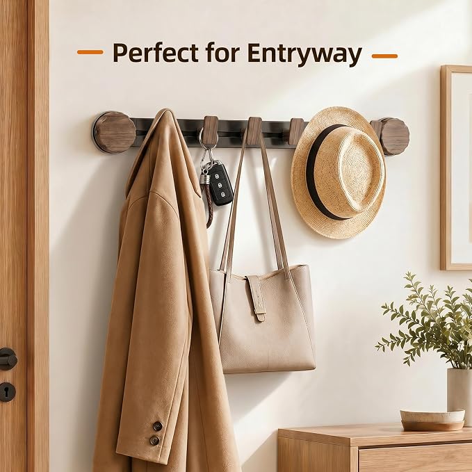 Sindax Suction Cup Wall Coat Rack, No Drill Coat Hooks with 4 Adjustable Hooks, Reusable Wall Mounted Rack for Entryway, Bathroom, Grey