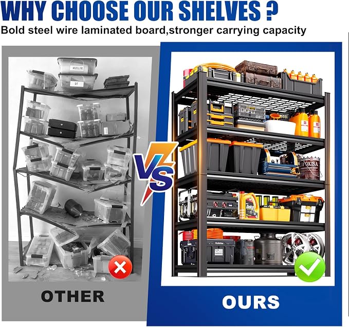 71.2" H-35.4" W Garage Shelving Heavy Duty Storage Shelves, Adjustable Metal Shelving Unit, Utility Garage Organizer Shelf for Basement, Pantry, Warehouse, Supermarket, 35.4" Wx15.7 Dx71.2 H