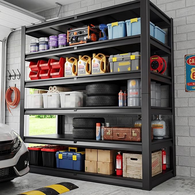 REIBII 84.1" H Garage Shelving, 3500LBS Storage Shelves Heavy Duty, Adjustable 6-Tier Metal Shelving for Commercial, Warehouse, Basement, Garage,Shop, 55.1" W x 25.8" D x 84.1" H