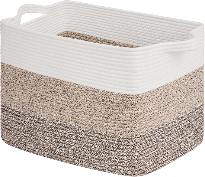 Goodpick 50L Large Woven Blanket Basket, 18" x 14" x 12", Gradient Brown | Decorative Storage Basket for Blankets, Pillows & Toys Storage, Living Room & Bedroom Organization, Stylish Home Decor