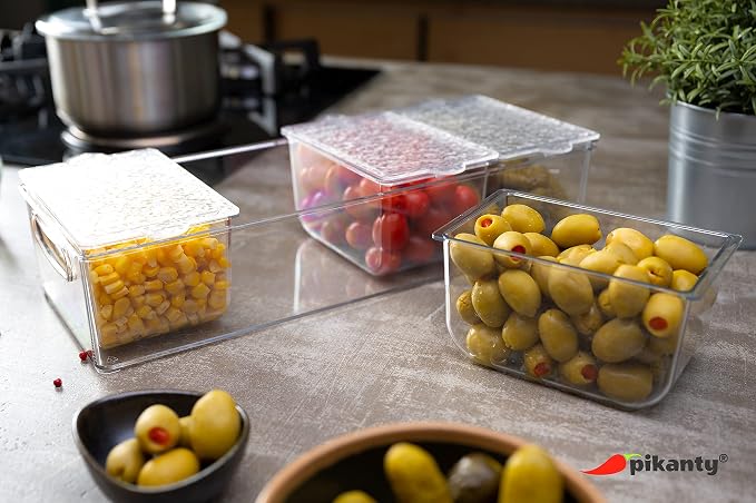 Pikanty Condiment Server Tray with 4 Removable Containers and Lids - Taco Bar, Pizza Bar, Burger Bar, Salad Toppings Organizer with Carry Handles, Dishwasher Safe, Made in USA