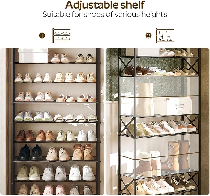 YATINEY 8 Tier Shoe Rack, Large Capacity Shoe Storage Organizer Holds 32 Pairs, Sturdy and Stable, for Entryway, Hallway, Closet, Dorm Room, Charcoal and Black SS08BC