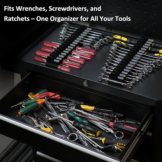 DEHOYI 24 pcs Modular Wrench Organizers for Tool Drawers - Wrench Rack with Metric&SAE Labels, Perfect Tool Storage Holder. Gift for father, brother and boyfriend (No-Magnet)