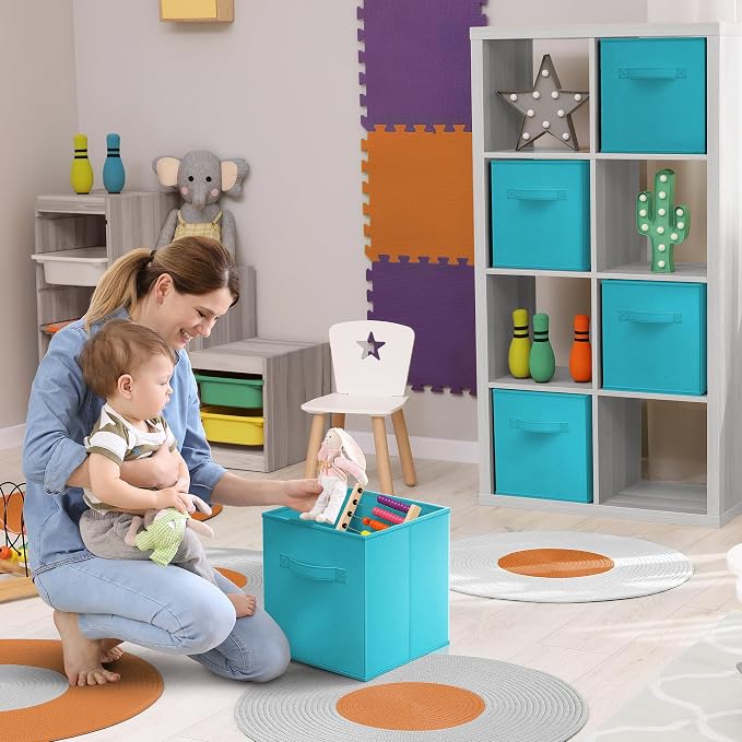 Sorbus Fabric Storage Cubes - 6 Foldable Storage Bins for Organizing Pantry, Cubbies, Toy Box - Clothes Storage & Closet Organizer - 13 Inch Collapsible Cube Baskets for Shelves with Handle
