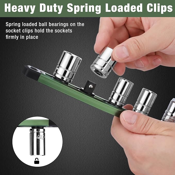 WORKPRO Magnetic Socket Organizer, Heavy Duty 3/8-Inch Drive Socket Rail | 1 Piece Socket Holder with 10 Spots, Aluminum Alloy, Rotatable & Movable Clips, Efficient Organization