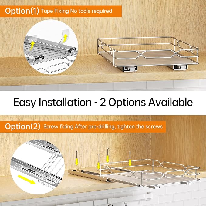 Pull Out Spice Rack Organizer for Cabinet, Chrome, 8.5"W x 10.5"D x 2.5"H | Slide Out Design, No Drill Asembly, Fits Spices, Bottles & Jars, Ideal For Narrow Kitchen Cabinets & Pantry