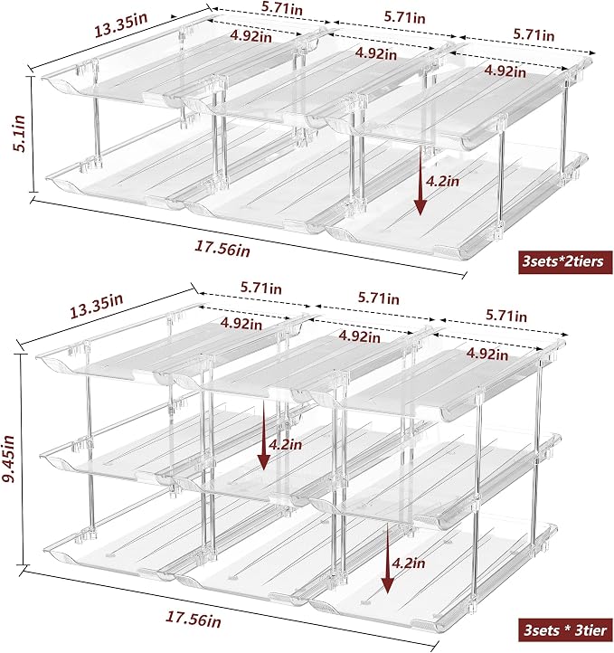 Attelite Can Organizer for Pantry, 3 Sets 3 Tiers Can Storage Organizer Pantry,Soda Can Organizer for Fridge 36 Cans Rack Automatic Rolling Stackable Canned Food Organizer,Clear