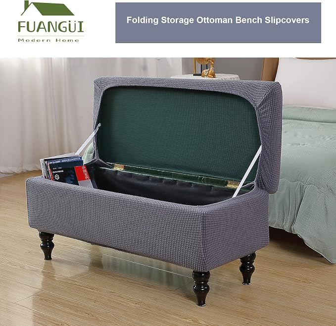 FUANGUI Ottoman Cover Slipcovers Rectangular Folding Stretch | Storage Bench Footrest Sofa Stool Covers Footstool Protector with Elastic Bottom, Removable Washable,Medium