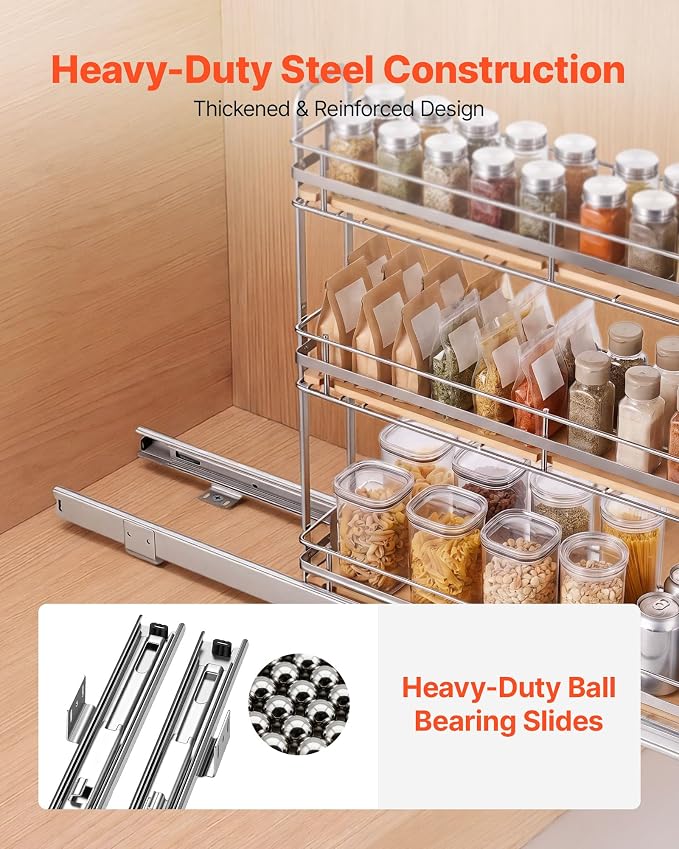 VEVOR Pull Out Spice Rack Organizer for Cabinet, 3 Tier Slide Out Spice Rack Organizer, Height Adjustable Heavy Duty Metal Seasoning Kitchen Basket for Cabinets, 5.75" W x 20.98" D x 21.34" H, Silver
