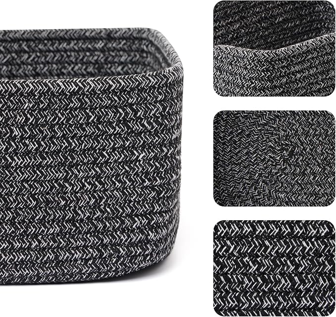 MiniArk Small Storage Baskets for Organizing | Closet Organizer Bins | Shelf Toy Basket | Woven Rope Baskets | Cube Decorative Box | Shallow Basket | 11.5x7.5x4.7” | 4 Packs Dark Gray