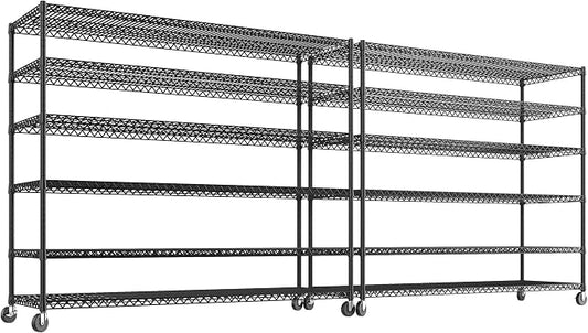 REIBII 6-Tier Wire Shelving Units with Wheels — 60" W Extra-Wide Heavy Duty Metal Shelving, 3,598 lbs Capacity, Adjustable Storage Racks for Garage, Pantry, Basement & Commercial Use, 2 Pack
