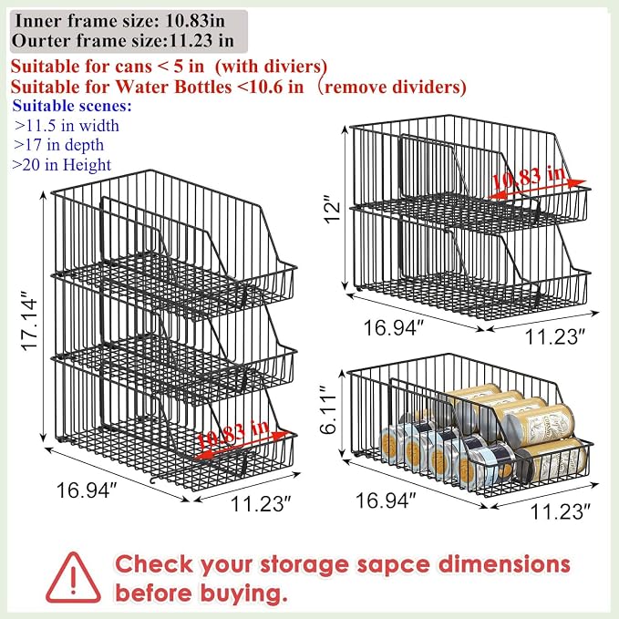 3 Pack Can Storage Organizer For Pantry,Stackble Widen Can Holder Rack With 3 Adjustable Dividers, Can Dispensers For Soup Soda Canned Food Water Bottle, Pop Drink Organizers for Cabinet Shelf