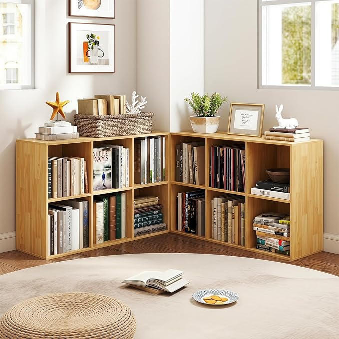Giantex 6-Cube Bookcase, 3-Tier Cubby Bookshelf, Burlywood | Horizontal Vertical Display Rack with Anti-Tipping Kits, Modern Storage Organizer Shelf Unit for Living Room, Home Office