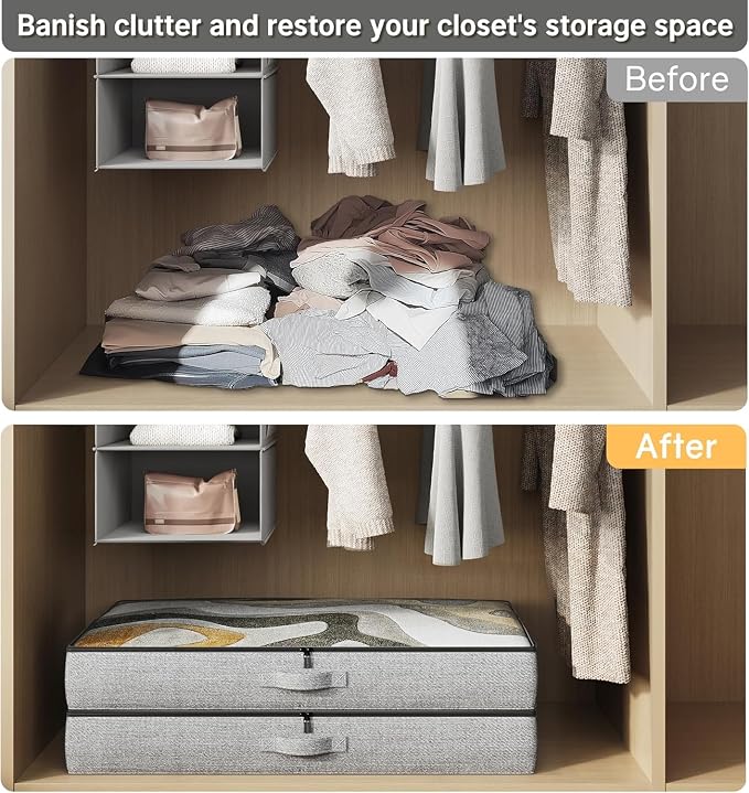 TidyCorner 2-Pack Under Bed Storage Containers, 4.5 Inches Tall Low Profile Underbed Clothes Storage Organizer Bin with Sturdy Sidewalls/Bottom, Underbed Storage Bins 2 Storage Thin Bins