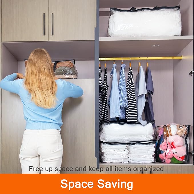 3 Pack Clear Storage Bags 110L Over-Sized Clothes Bags with Double Zippers Sturdy Handles Tote Moving Bags for Duvet, Comforters and Blankets Organizer | Plastic Storage Bag, Foldable Closet Organizer, For Comforter Blanket Bedding Duvet Toys, Moving Bags