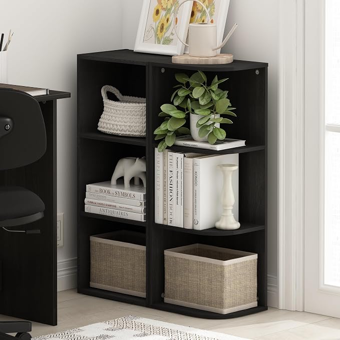 Furinno PASIR Book Shelf, 3-Tier Corner Bookshelf with Open Shelf, Standing Bookcase, 9.3 x 12 x 31.5 for Organization and Storage, for Living Room, Bedroom, Home Office, Blackwood