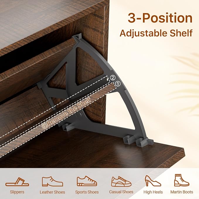 Farmhouse Shoe Cabinet Storage for Entryway, Slim Shoe Rack Cabinet with 4 Flip Drawers, Narrow Shoe Organizer Cabinet with Stylish Round Panel, Metal Leg and Handle