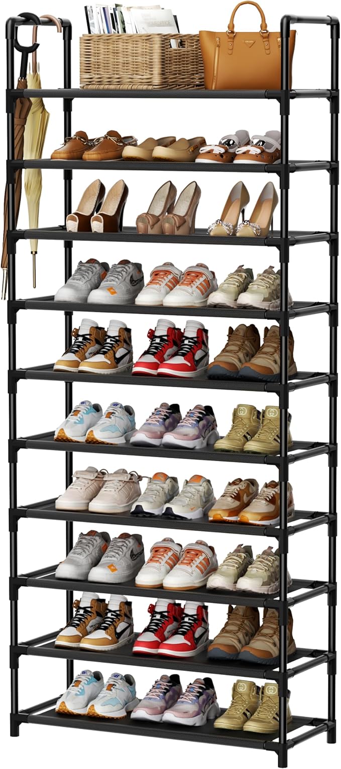 Shoe Rack, 10 Tier Shoe Storage Organizer Fit 30-35 Pairs Shoes,Metal Tall Shoe Shelf for Closet,Entryway,Garage,Bedroom,Cloakroom