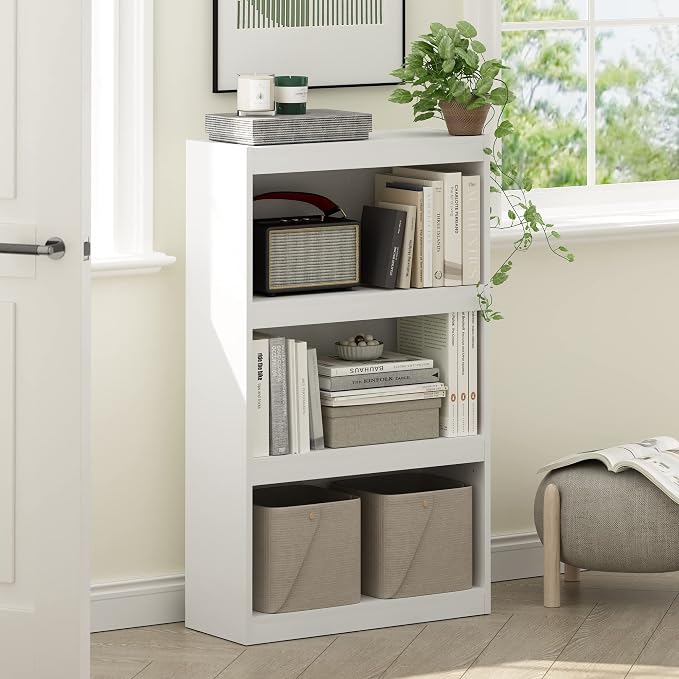 Furinno Jaya Enhanced Home Bookcase 3-Tier Adjustable Bookshelf, White