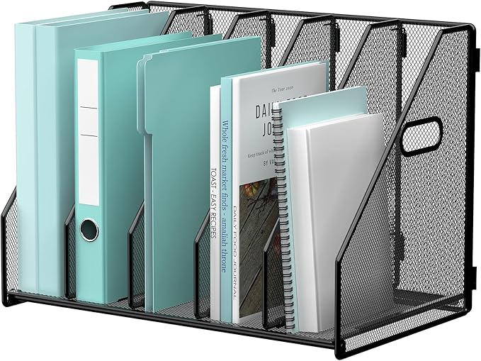 Gawerk 5 Section File Sorter Folder Holder Desk Organizer Office Rack | Desktop File Magazine Folder Holder 5 Compartments, Desk Organizer Vertical Magazine Folder Organize with Side Handles