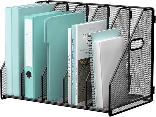 Gawerk 5 Section File Sorter Folder Holder Desk Organizer Office Rack | Desktop File Magazine Folder Holder 5 Compartments, Desk Organizer Vertical Magazine Folder Organize with Side Handles
