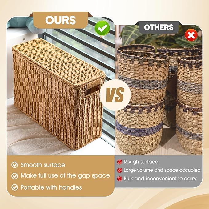 Generic Narrow and Tall Storage Box Woven Storage Basket with Lid Lightweight Decorative Storage Bin with Handle for Bedroom Clothing, S