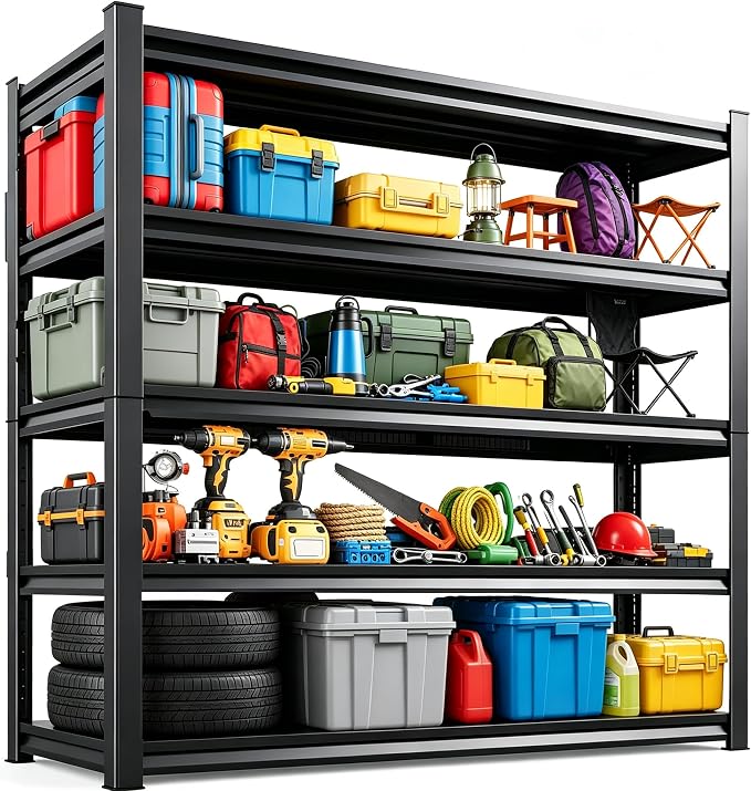 Garage Shelving, Heavy Duty Adjustable Boltless Metal Storage Shelves | 3000 LBS Industrial Steel Rack for Pantry Kitchen Basement Warehouse Storage, 63"Hx 40"Wx 14D"